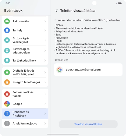Válaszd a Telefon visszaállítása lehetőséget.