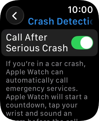 Press the indicator next to 'Call After Serious Crash' to turn on the function.
