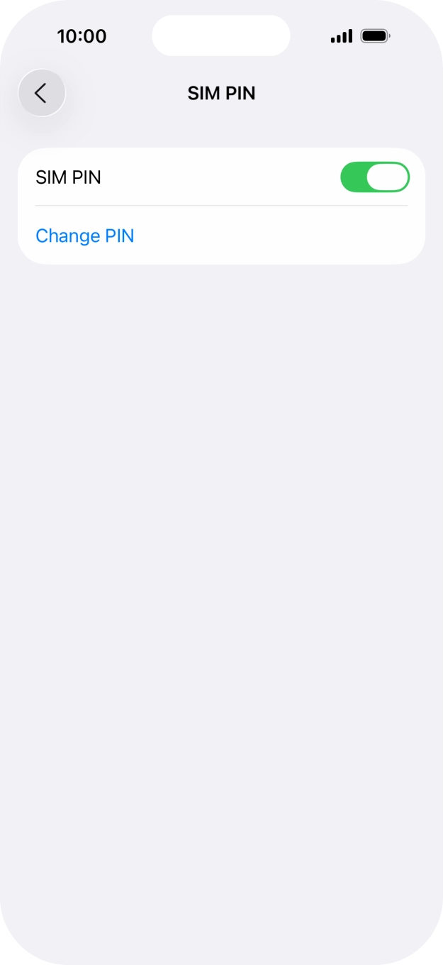 Press the indicator next to 'SIM PIN' to turn the function on or off.