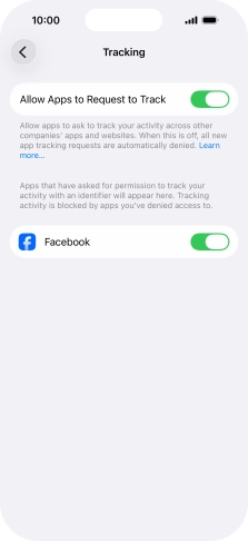 Press the indicator next to 'Allow Apps to Request to Track' to turn the function on or off.