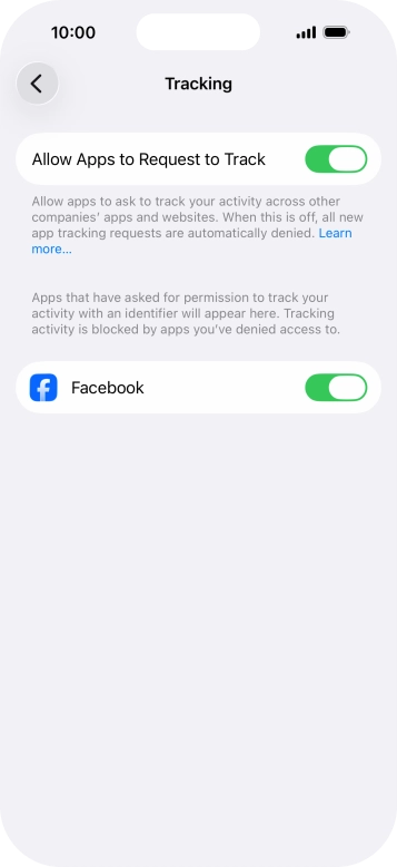 Press the indicator next to 'Allow Apps to Request to Track' to turn the function on or off.