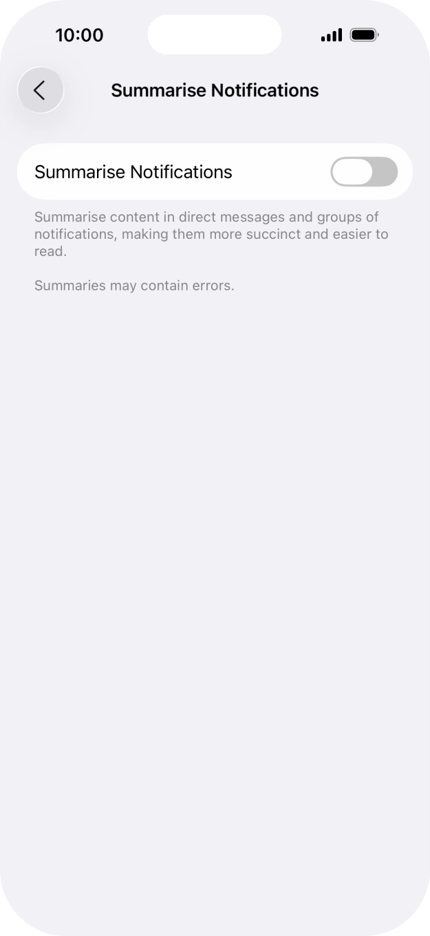 Press the indicator next to 'Summarise Notifications' to turn the function on or off.