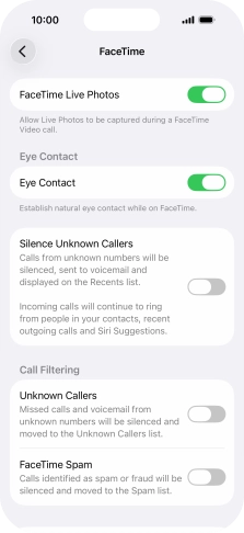 Press the indicator next to 'FaceTime Live Photos' to turn the function on or off. Press the indicator next to 'FaceTime Live Photos' to turn the function on or off.