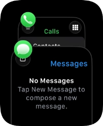 Press the Digital Crown twice in quick succession to open the list of the most recently used apps. Press the Digital Crown twice in quick succession to open the list of the most recently used apps.