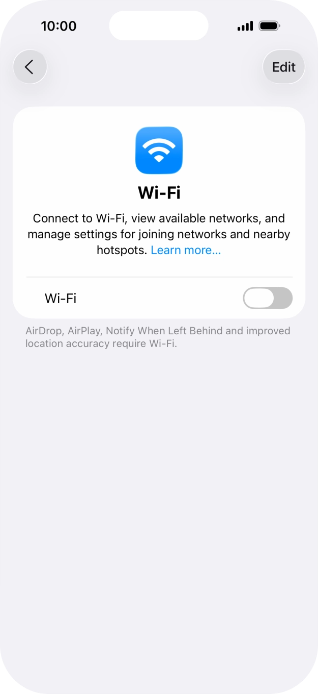 Press the indicator next to 'Wi-Fi' to turn on the function.