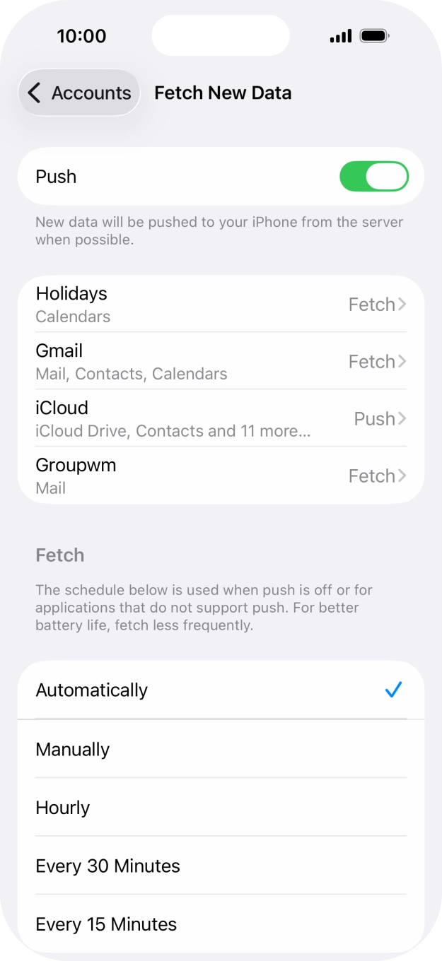 Press the indicator next to 'Push' to turn the function on or off.