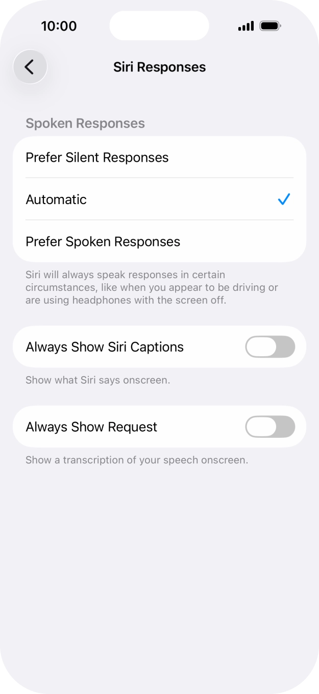 Press the required setting. Press the required setting.