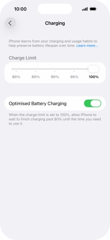 Press the indicator next to 'Optimised Battery Charging' to turn the function on or off.