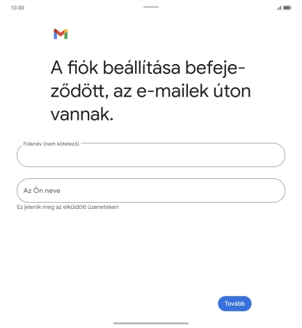 Kattints a „Fióknév (nem kötelező)” alatti mezőre, és írd be az e-mail-fiók kívánt nevét.