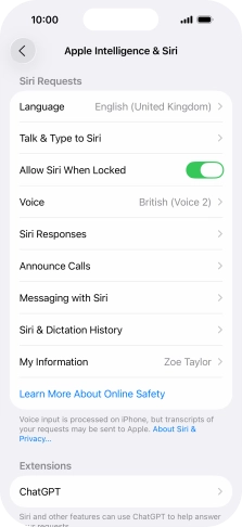 Press the indicator next to 'Allow Siri When Locked' to turn the function on or off.