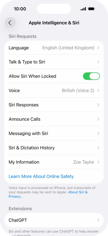 Press the indicator next to 'Allow Siri When Locked' to turn the function on or off.