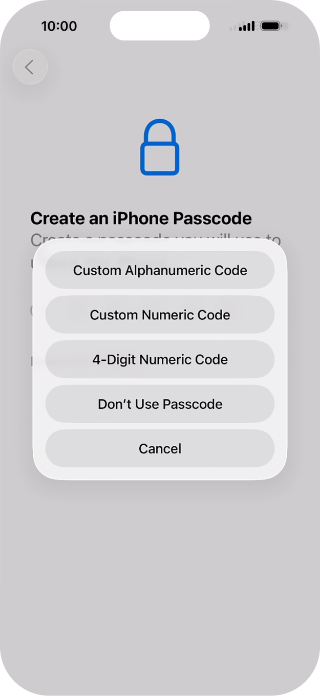 Follow the instructions on the screen to turn on the lock code or press Don't Use Passcode. Follow the instructions on the screen to turn on the lock code or press Don't Use Passcode.