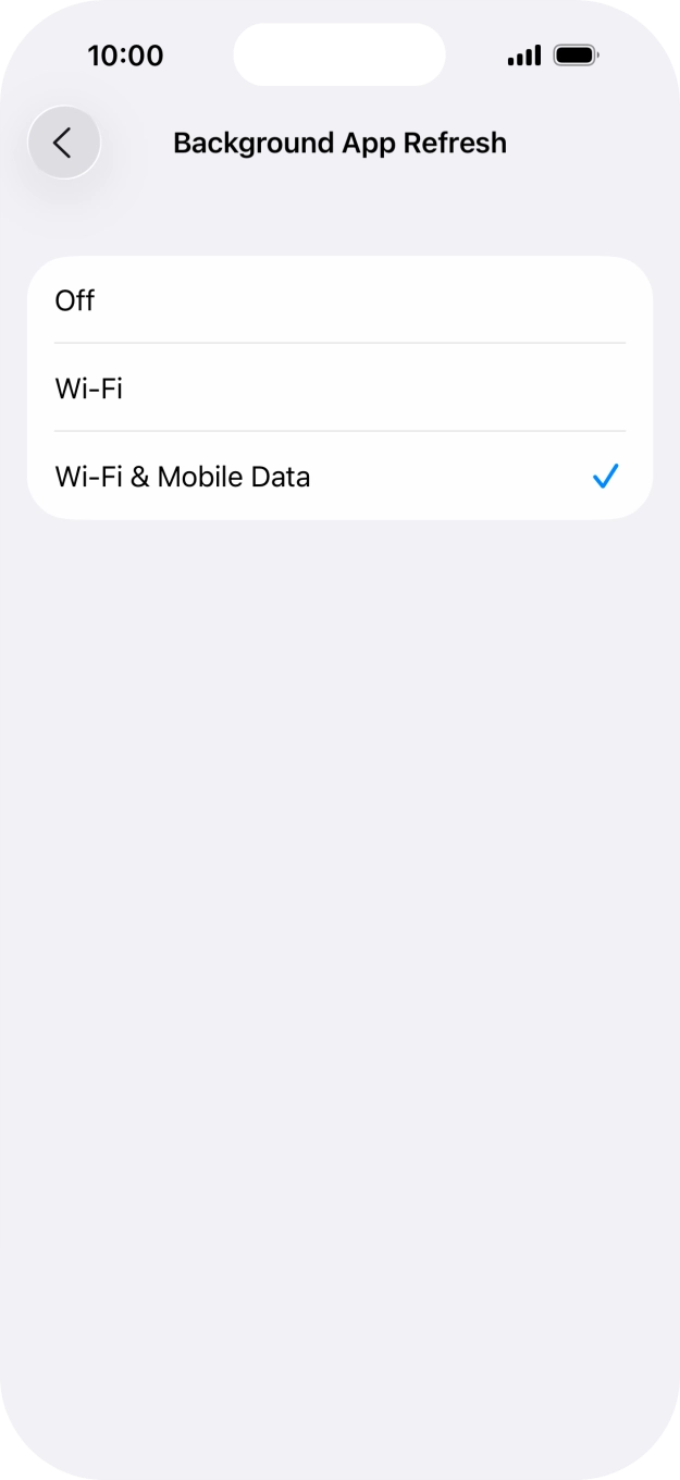 To turn off background refresh of apps, press Off.