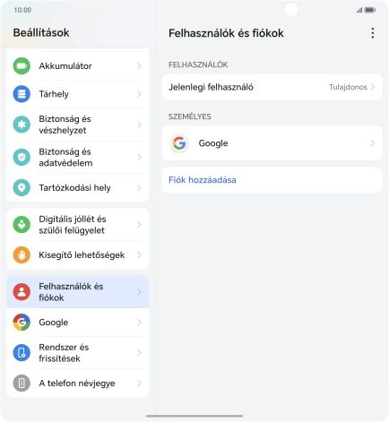 Válaszd a Fiók hozzáadása lehetőséget.
