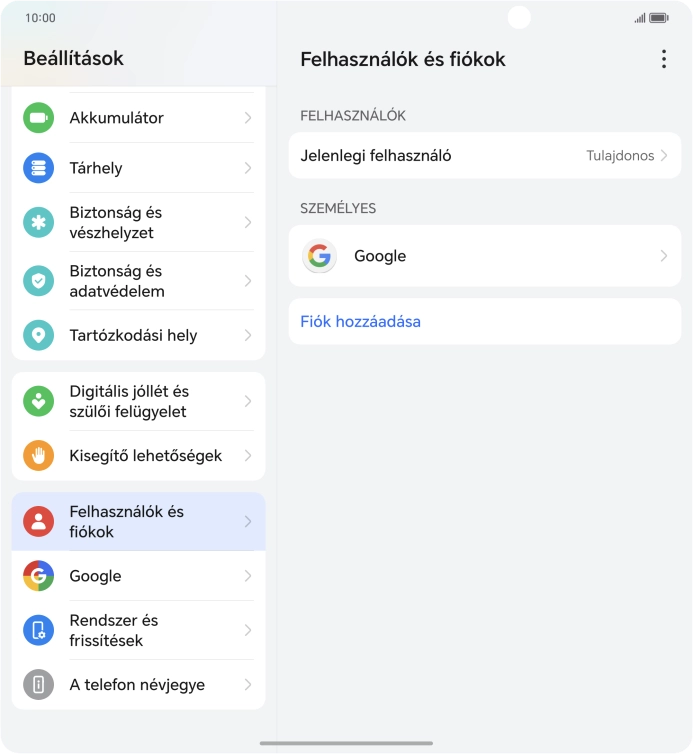 Válaszd a Fiók hozzáadása lehetőséget.