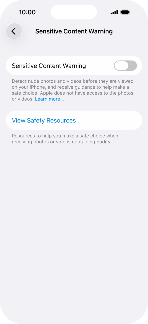 Press the indicator next to 'Sensitive Content Warning' to turn the function on or off.