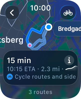 Turn the Digital Crown to see the suggested routes.