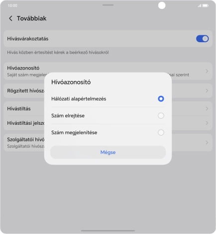 Válaszd a Szám megjelenítése lehetőséget a hívószámküldés bekapcsolásához.
