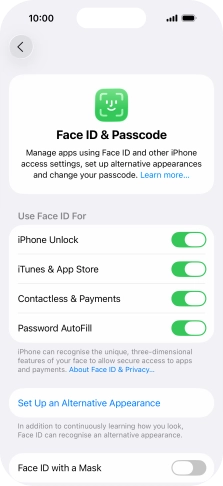 Press the indicators next to the required settings to turn them on or off.