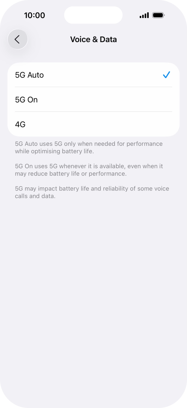 To turn on automatic switch between 5G and 4G, press 5G Auto.