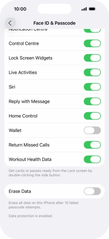 Press the indicator next to 'Erase Data' to turn the function on or off.