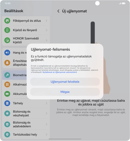 Válaszd az Ujjlenyomat felvétele lehetőséget.