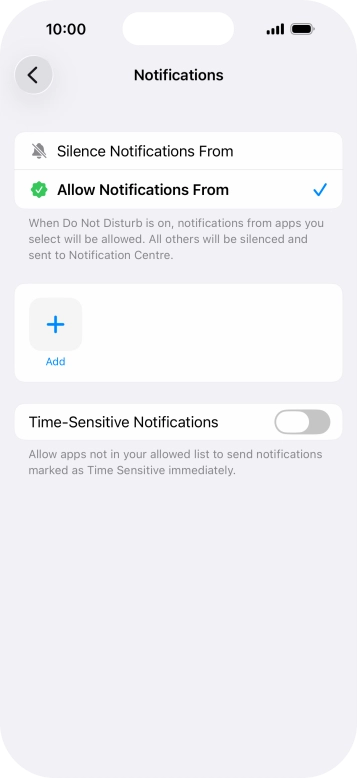 Press the indicator next to 'Time-Sensitive Notifications' to turn display of timed notifications on or off when Do Not Disturb is turned on.