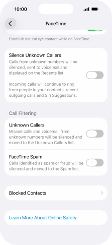 Press Blocked Contacts. Press Blocked Contacts.