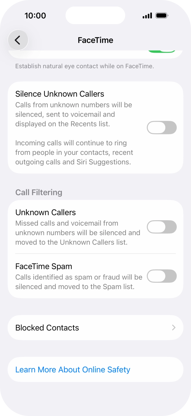 Press Blocked Contacts. Press Blocked Contacts.