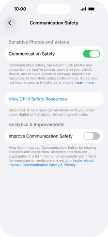 Press the indicator next to 'Communication Safety' to turn the function on or off.