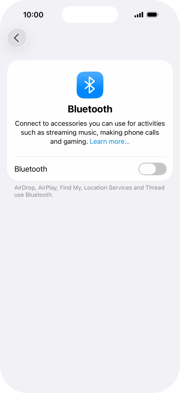 Press the indicator next to 'Bluetooth' to turn on the function.