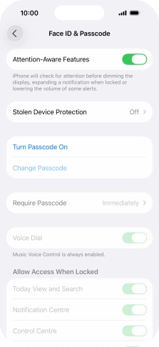 Press Turn Passcode On and key in a lock code of your own choice twice.