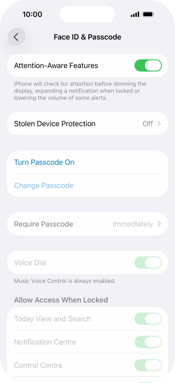 Press Turn Passcode On and key in a lock code of your own choice twice.