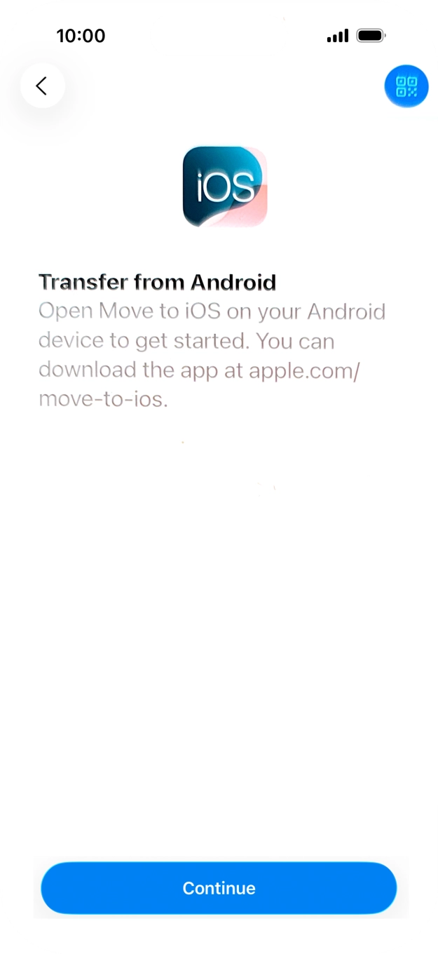 To transfer content to your phone, you need to install the app 'Move to iOS' on the Android phone. When the app is installed, press Continue.