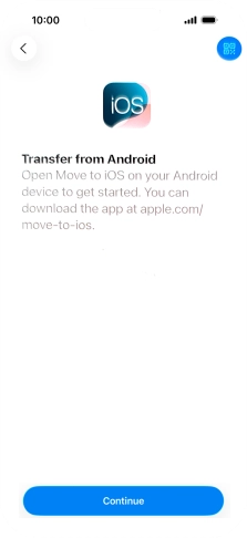 To transfer content to your phone, you need to install the app 'Move to iOS' on the Android phone. When the app is installed, press Continue.