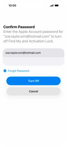 Key in the password for your Apple Account and press Turn Off. Wait a moment while the factory settings are restored. Follow the instructions on the screen to set up your phone and prepare it for use.