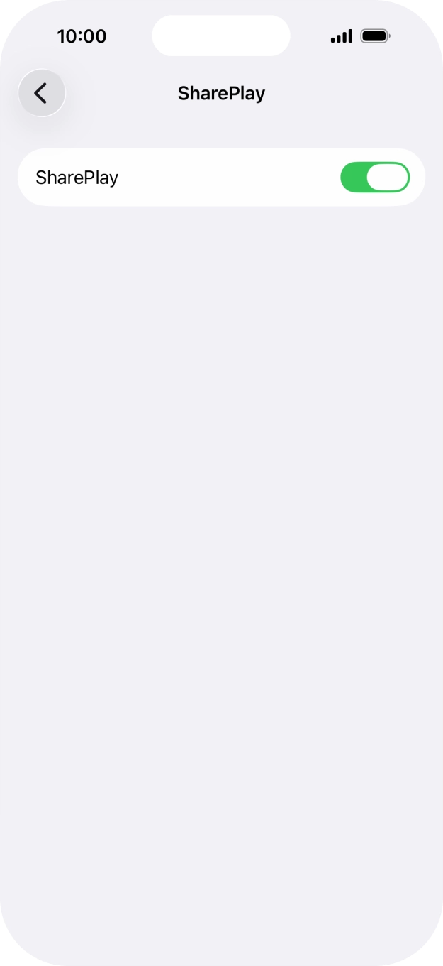 Press the indicator next to 'SharePlay' to turn the function on or off. Press the indicator next to 'SharePlay' to turn the function on or off.