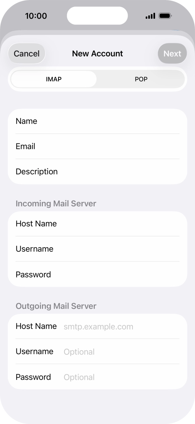 Press Host Name and key in the name of your email provider's outgoing server.