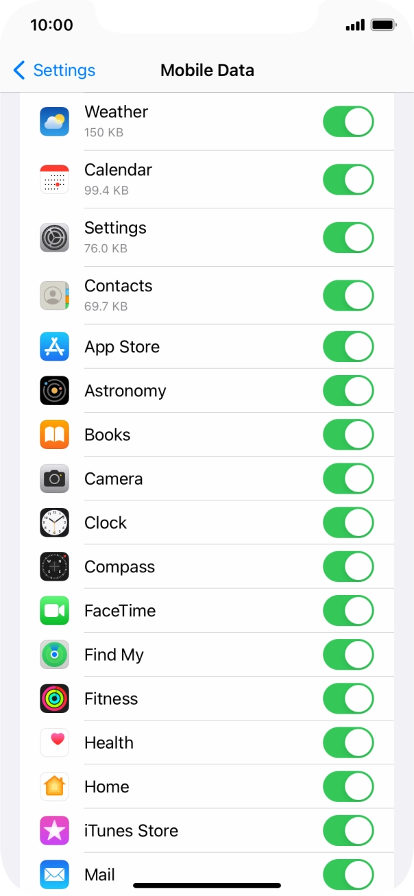 Press the indicators next to the required applications to turn the function on or off. Press the indicators next to the required applications to turn the function on or off.