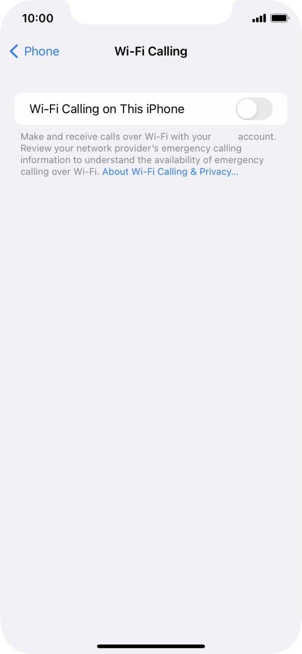 Press the indicator next to 'Wi-Fi Calling on This iPhone' to turn the function on or off. Press the indicator next to 'Wi-Fi Calling on This iPhone' to turn the function on or off.