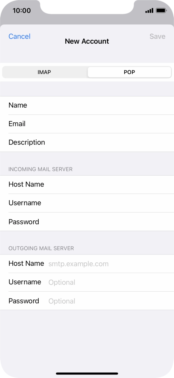 Press Host Name and key in the name of your email provider's outgoing server. Press Host Name and key in the name of your email provider's outgoing server.