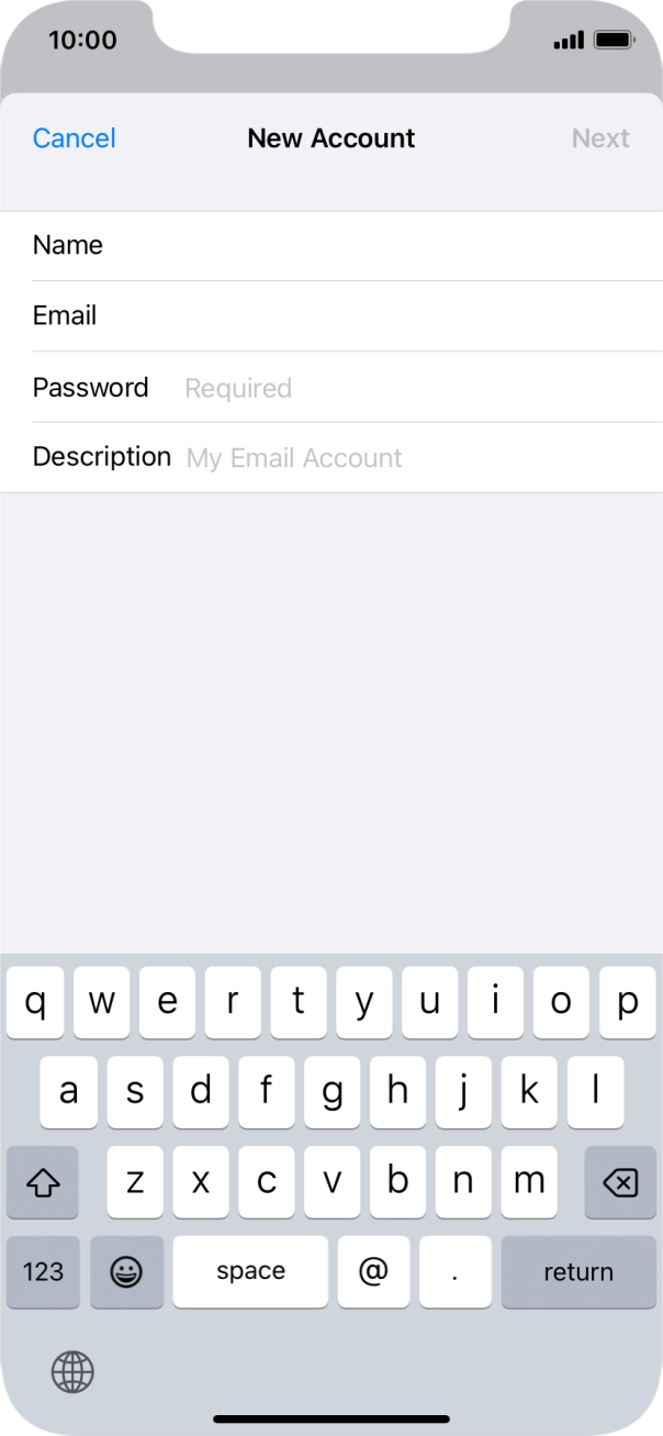 Press Password and key in the password for your email account. Press Password and key in the password for your email account.