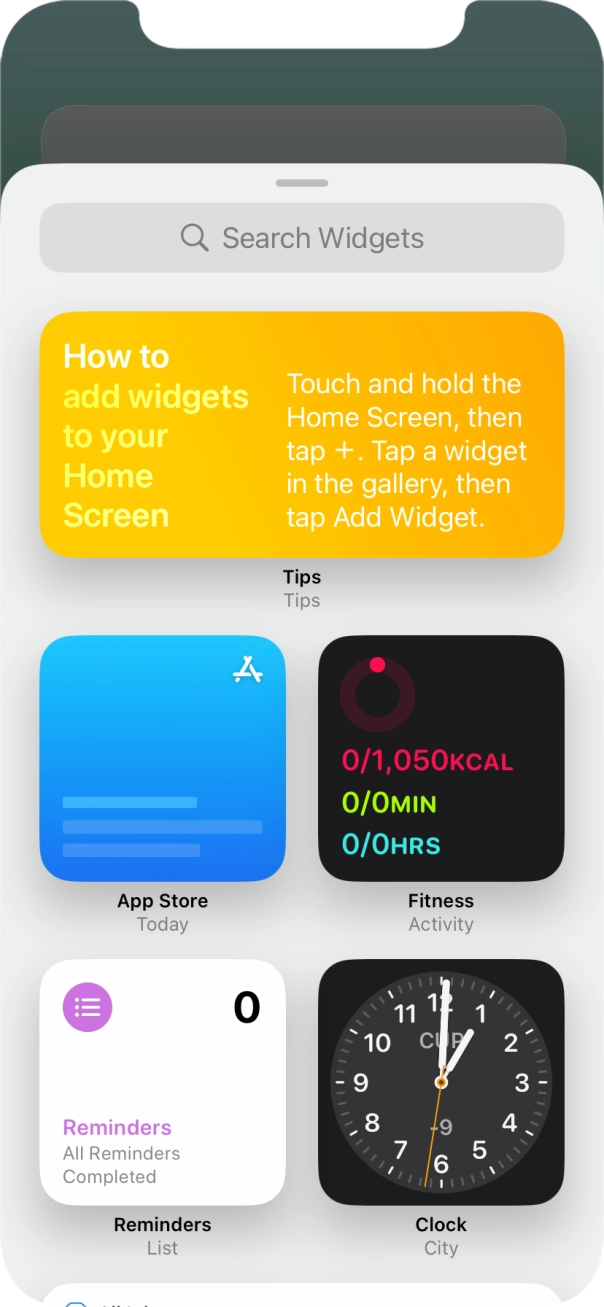 Press the required widget. Press the required widget.