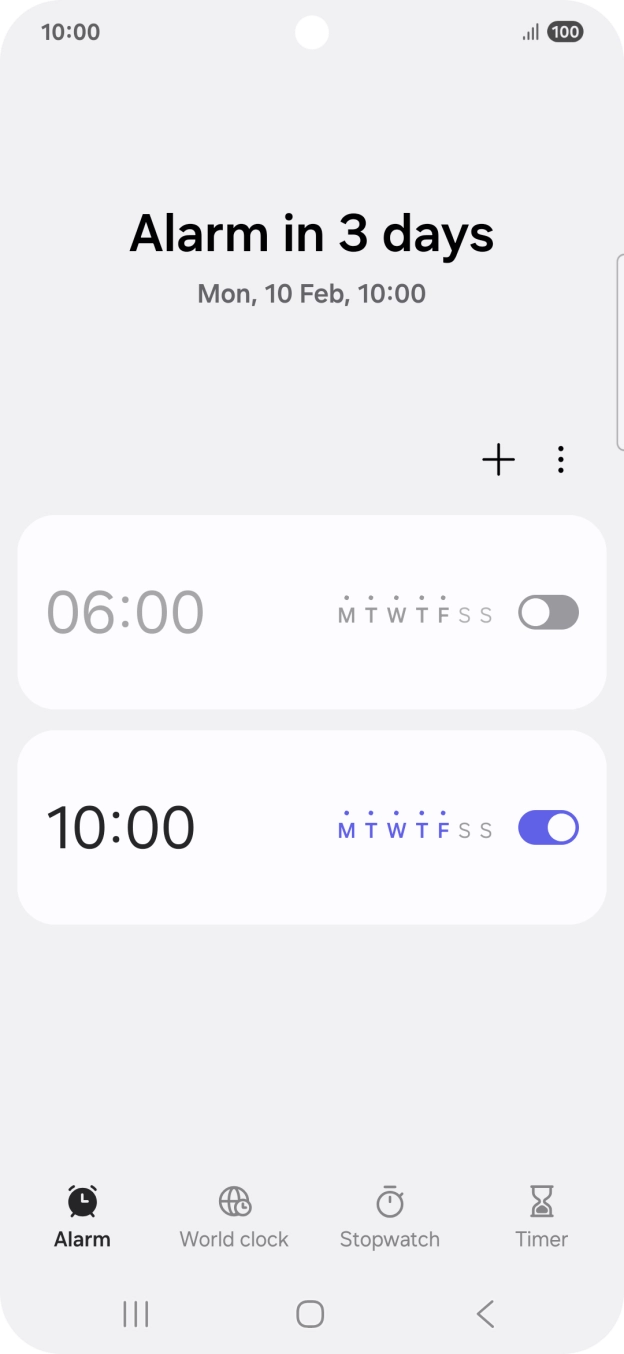 Press the indicator next to the required alarm to turn the alarm on or off.