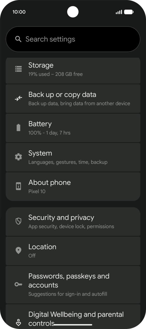 Press Security and privacy.