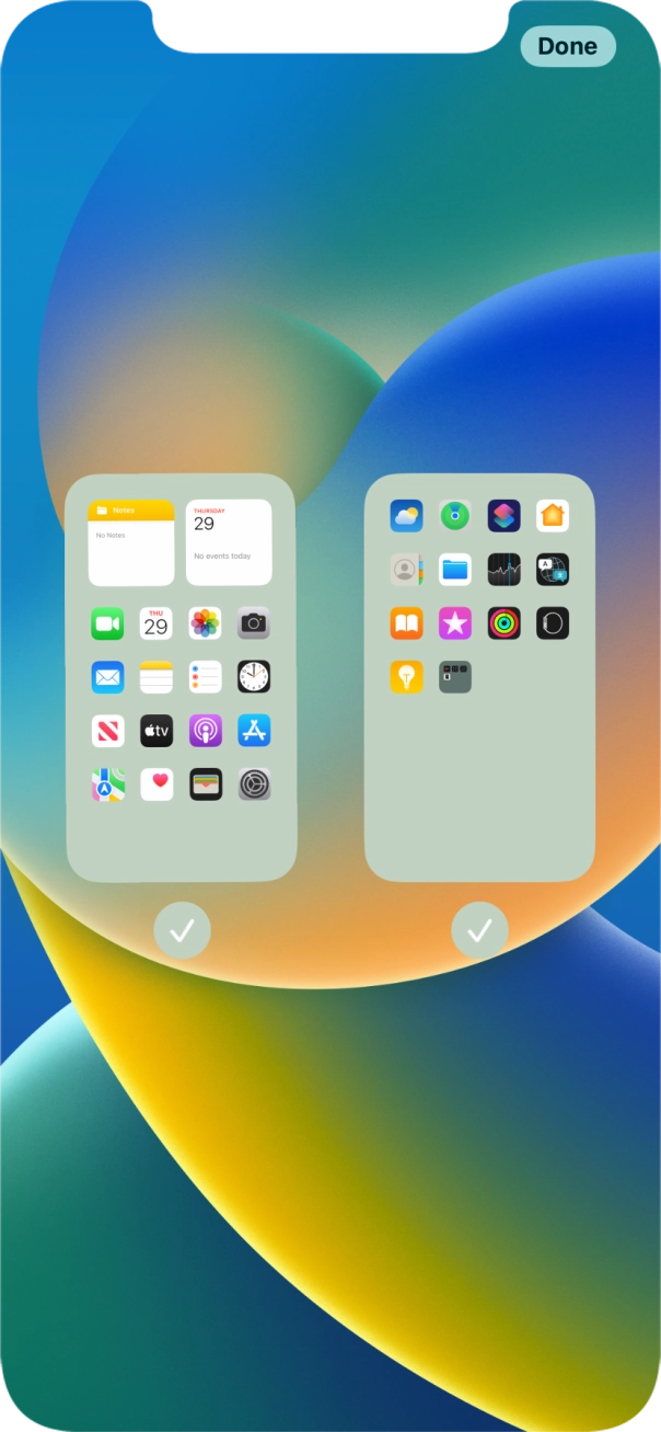 Press the fields below the required home screen pages to select or deselect them.