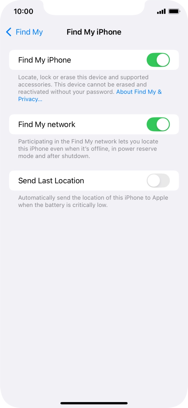 Press the indicator next to 'Find My network' to turn the function on or off. If you turn on the function, you need to follow the instructions on the screen to finish the activation.