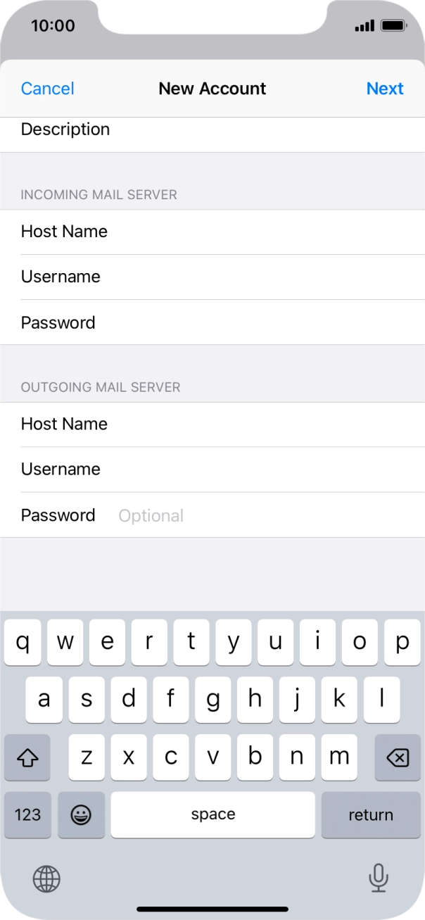 Press Password and key in the password for your email account. Press Password and key in the password for your email account.