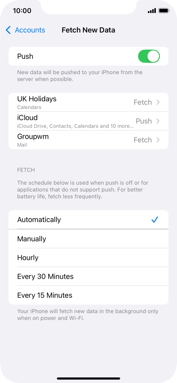 Press the indicator next to 'Push' to turn the function on or off. Press the indicator next to 'Push' to turn the function on or off.
