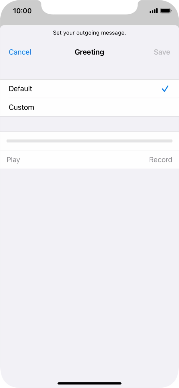 Press Default to select the default greeting. Press Default to select the default greeting.